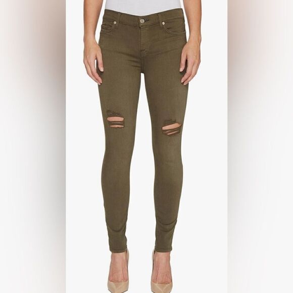 7 For All Mankind Skinny distressed ripped knees Ankle Jeans in olive Green. 25 - Picture 1 of 6